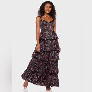 B Darlin Black Floral Tiered Maxi Dress